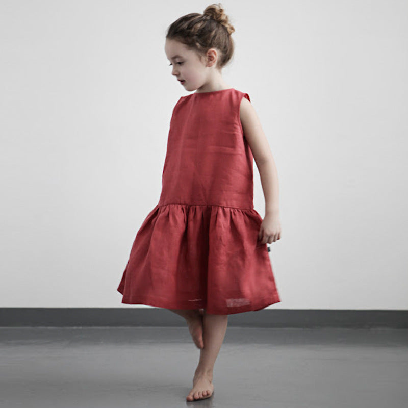 Girls Sleeveless Cotton Linen Dresses