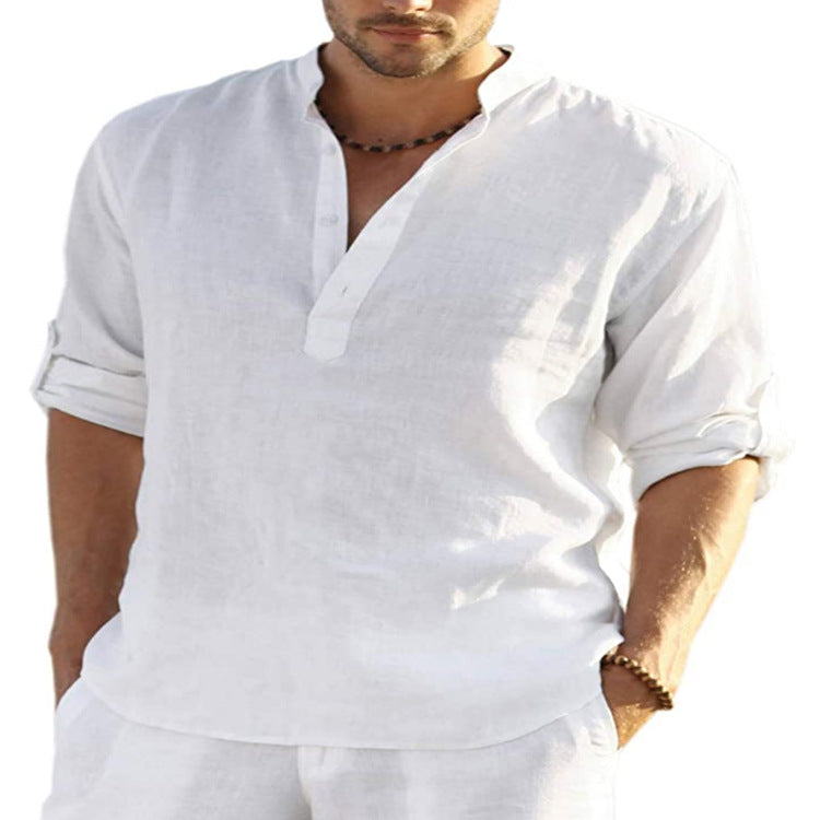 CloudCoton Cotton-Linen Stand Collar Shirt - CloudCoton Top image