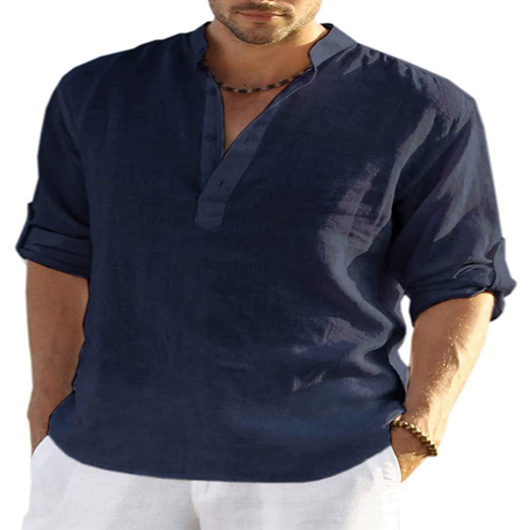 CloudCoton Cotton-Linen Stand Collar Shirt - CloudCoton Top image