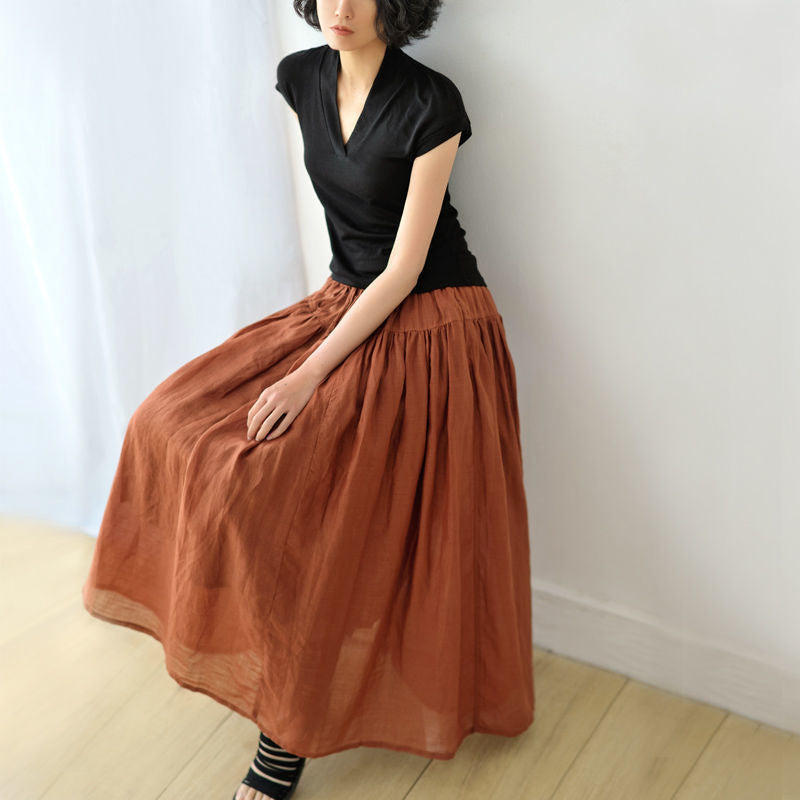 BreezeFlow Cotton Ramie Maxi Skirt